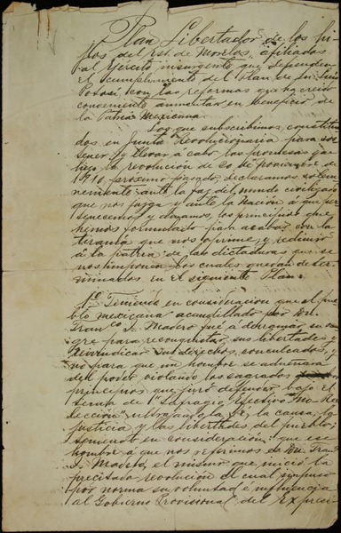 Copia del manuscrito del plan de Ayala