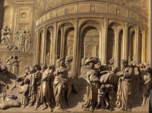 Detalle de Las Puertas del Paraíso del Baptisterio de San Juan, en Florencia, Italia.