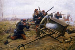 pintura del Combate de infantería en una ruta de Francia