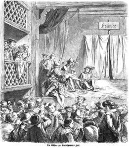 imagen de una Representación teatral en la época de Shakespeare.