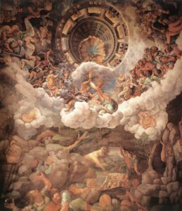 Escena de la Gigantomaquia según una fresco realizado por Giulio Romanoen