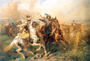 Un jinete cosaco luchando contra un tártaro.